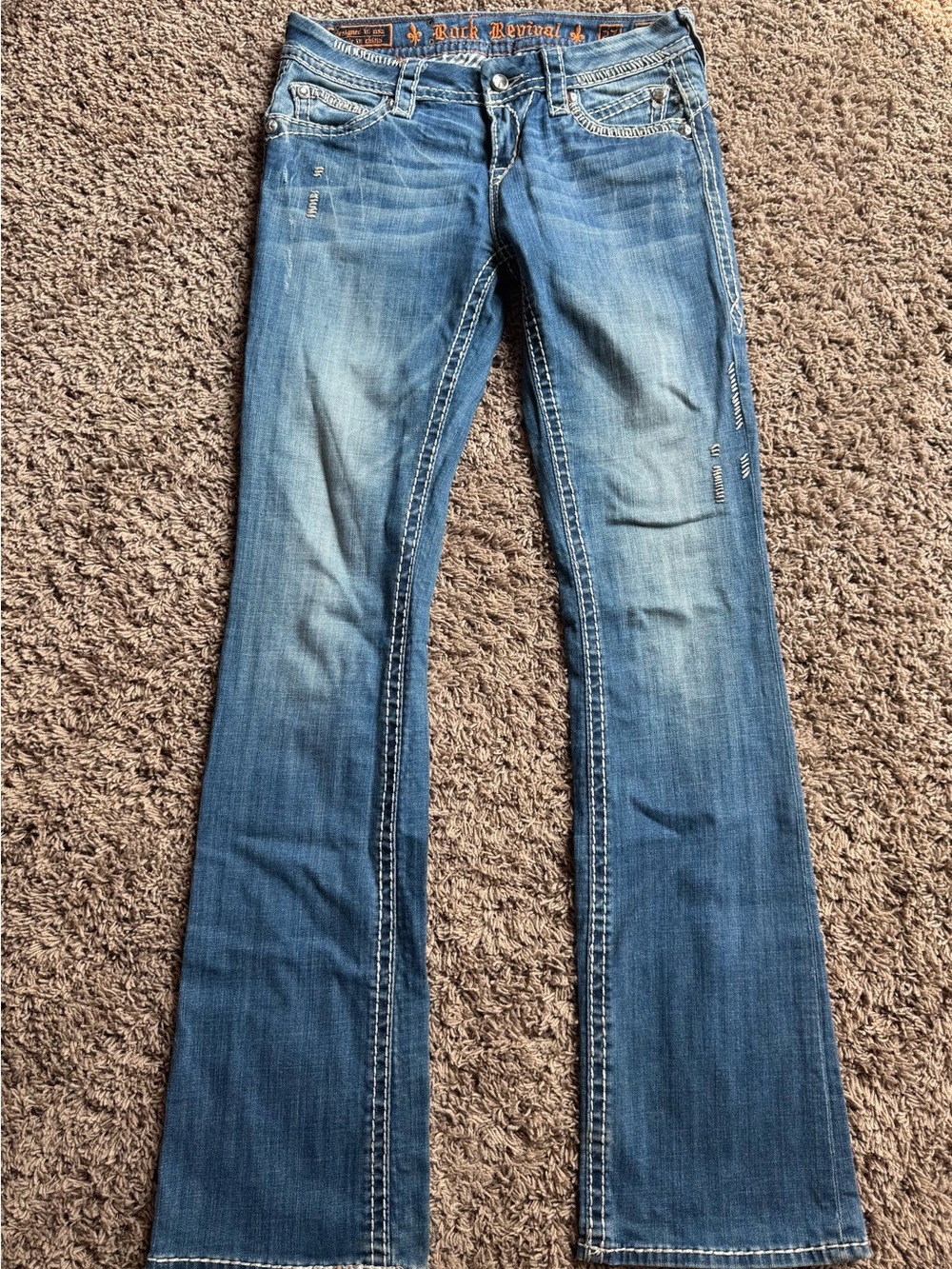 Rock Revival Women's Blue Flared Jeans with Faded Wash